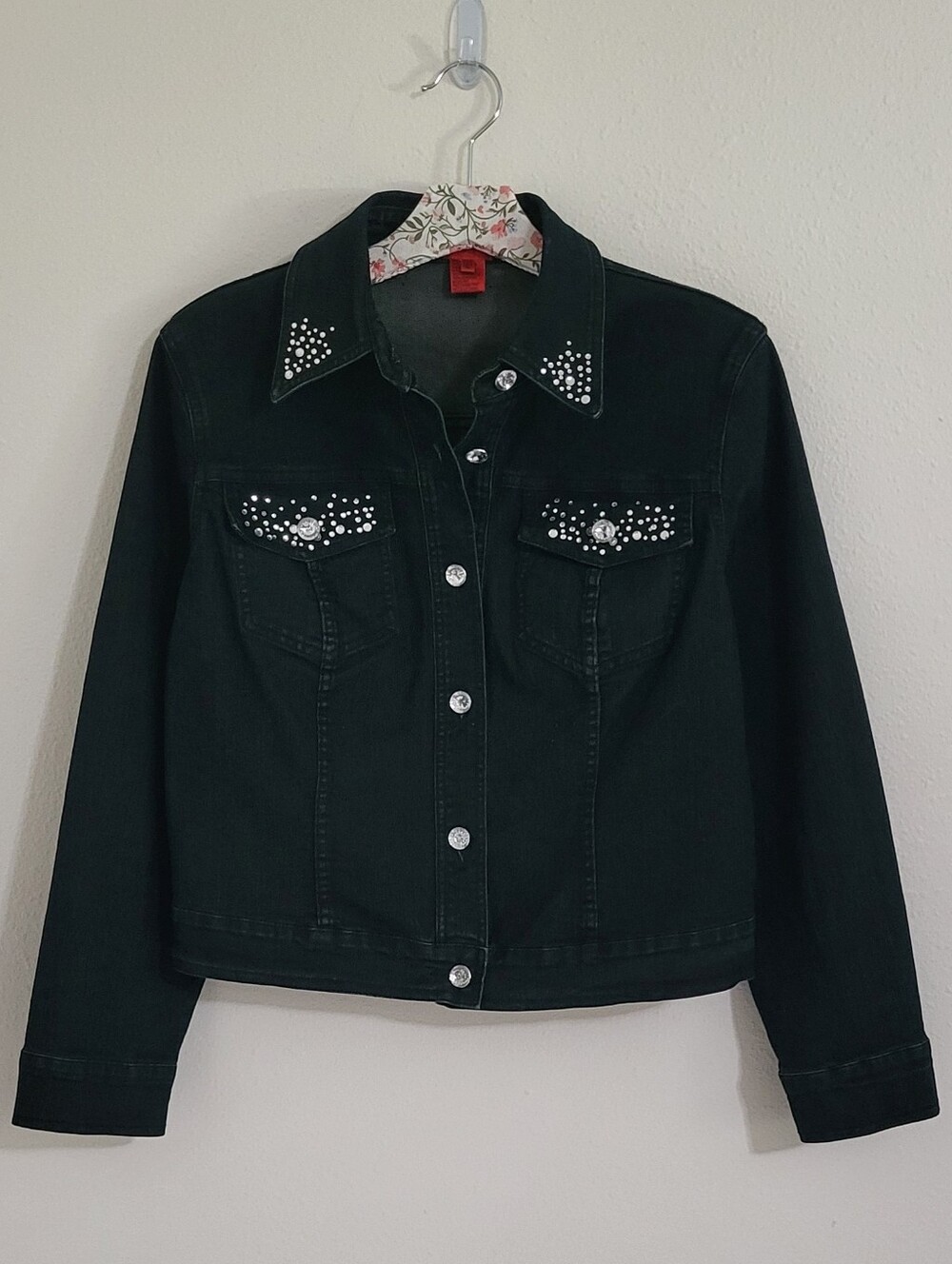 Very Vera Black Denim Jacket Rhinestone Embellishments
